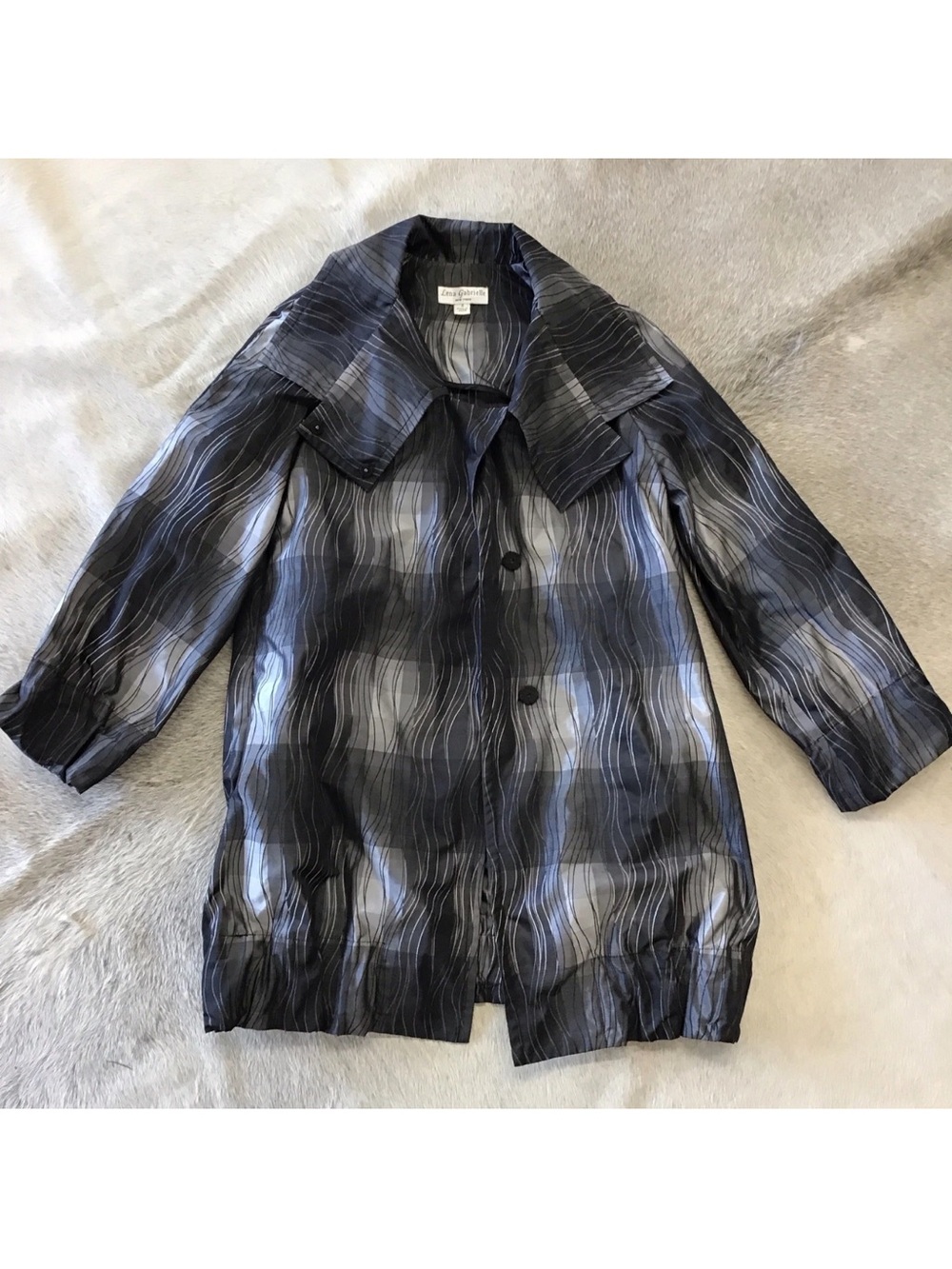 Lena Gabriel Wave-Print Trench Coat in Black and Gray ladies size S